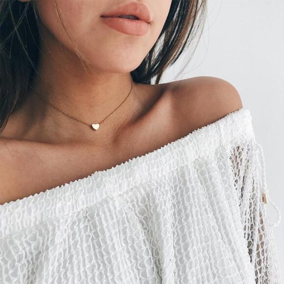 3/$35 14K Gold Plated Dainty Mini Heart Charm Choker Necklace Minimalist Jewelry - Picture 1 of 6